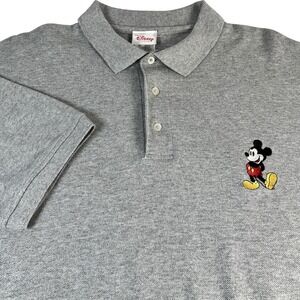 Disney Store Polo Shirt Men XL Gray Embroidered Mickey Mouse Short Sleeve Y2K